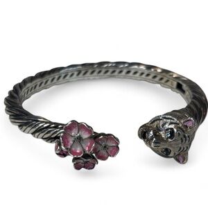 John Hardy Silver Bracelet with Pink Floral and Tiger Design